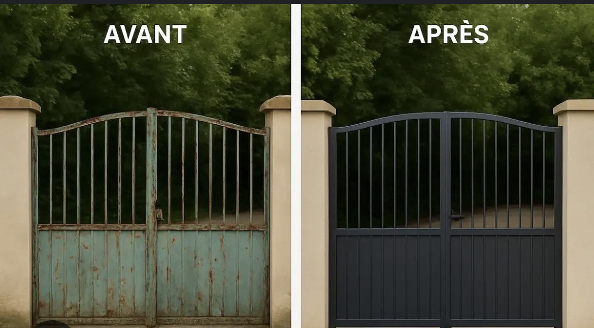 Décapage et rénovation par aérogommage d'un portail en fer Décapage et rénovation par aérogommage d'un portail en fer